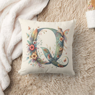 Waterverf Greenery Fairies Monogram Letter Q Kussen
