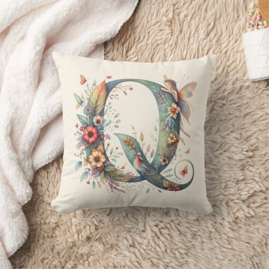 Waterverf Greenery Fairies Monogram Letter Q Kussen (Deken)