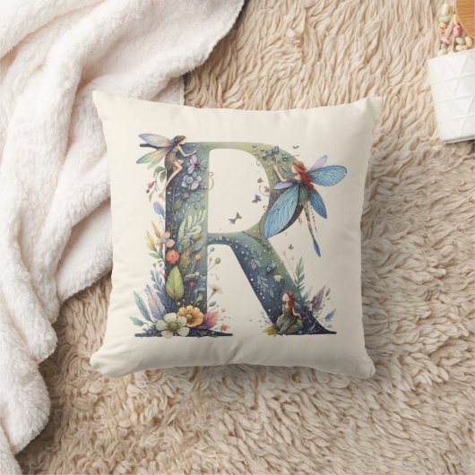 Waterverf Greenery Fairies Monogram Letter R Kussen (Deken)