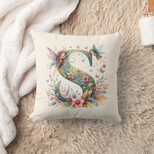 Waterverf Greenery Fairies Monogram Letter S Kussen (Deken)