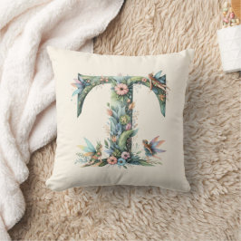 Waterverf Greenery Fairies Monogram Letter T Kussen