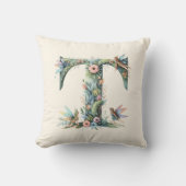 Waterverf Greenery Fairies Monogram Letter T Kussen (Voorkant)