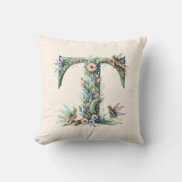 Waterverf Greenery Fairies Monogram Letter T Kussen
