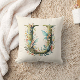 Waterverf Greenery Fairies Monogram Letter U Kussen