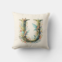 Waterverf Greenery Fairies Monogram Letter U Kussen