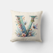 Waterverf Greenery Fairies Monogram Letter V Kussen (Voorkant)
