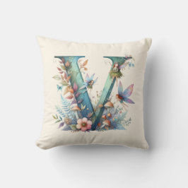 Waterverf Greenery Fairies Monogram Letter V Kussen