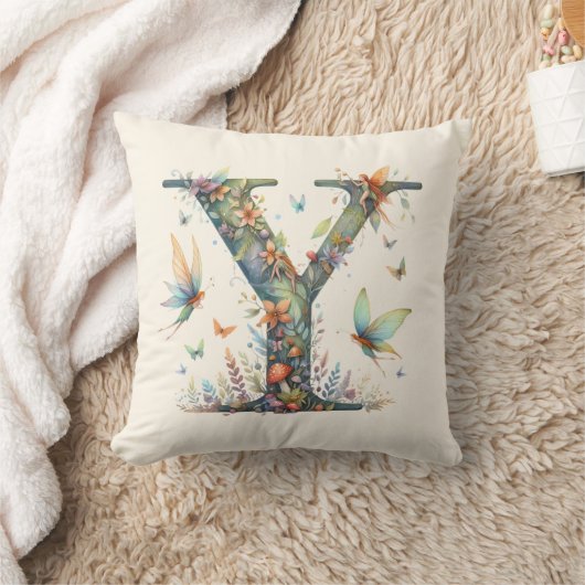 Waterverf Greenery Fairies Monogram Letter Y Kussen (Deken)