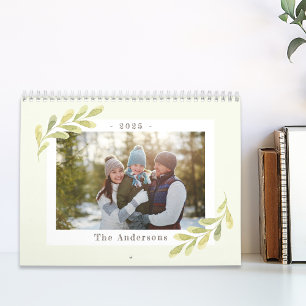Waterverf Greenery Family Photo Calendar Kalender