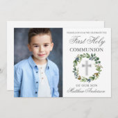 Waterverf Greenery First Communy Silver Foto Kaart (Voorkant / Achterkant)