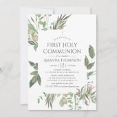 Waterverf Greenery First Heilige Communie Kaart (Voorkant)
