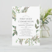 Waterverf Greenery First Heilige Communie Kaart (Staand voorkant)