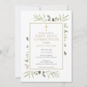 Waterverf Greenery First Heilige Communie Kaart (Voorkant)