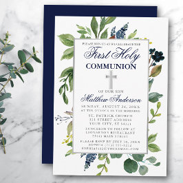 Waterverf Greenery First Heilige Communieblauw Kaart