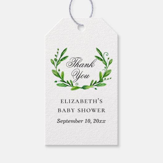 Waterverf greenery floral baby shower bedankt cadeaulabel (Voorkant)