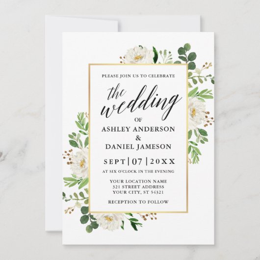 Waterverf Greenery Floral Calligraphy Wedding Kaart (Voorkant)