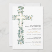 Waterverf Greenery Floral Doop Uitnodiging (Voorkant)