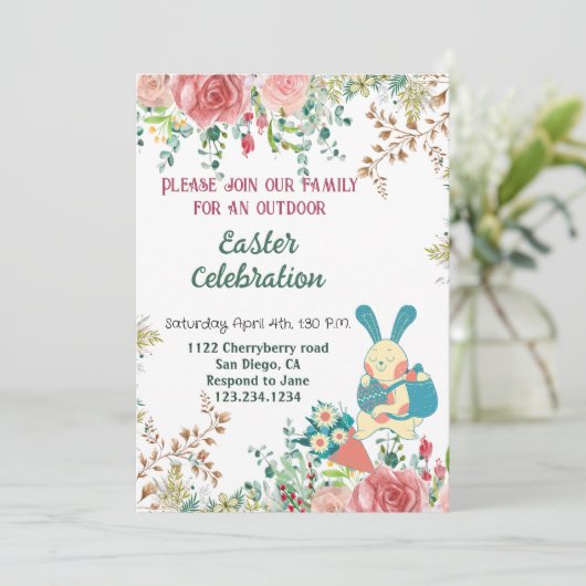 Waterverf Greenery Floral Easter Bunny Eggs Cute Kaart (Staand voorkant)