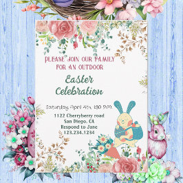 Waterverf Greenery Floral Easter Bunny Eggs Cute Kaart