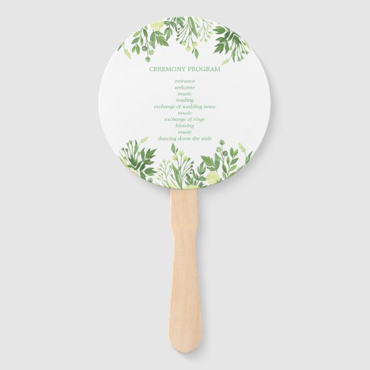 Waterverf Greenery Floral Garden Wedding Programme Handwaaier (Achterkant)