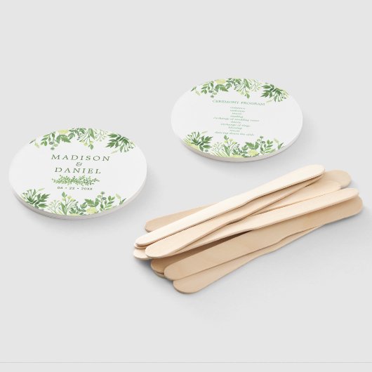 Waterverf Greenery Floral Garden Wedding Programme Handwaaier (Niet-gemonteerd)