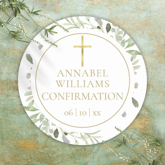 Waterverf Greenery Floral Gold bevestiging Ronde Sticker