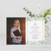 Waterverf Greenery Floral Graduation Party Foto Kaart (Staand voorkant)