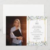 Waterverf Greenery Floral Graduation Party Foto Kaart (Voorkant / Achterkant)