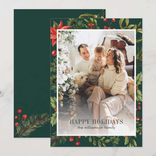 Waterverf Greenery Floral Lijst Foto Feestdagenkaart (Voorkant / Achterkant)