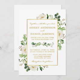 Waterverf Greenery Floral Photo Wedding Gold Kaart