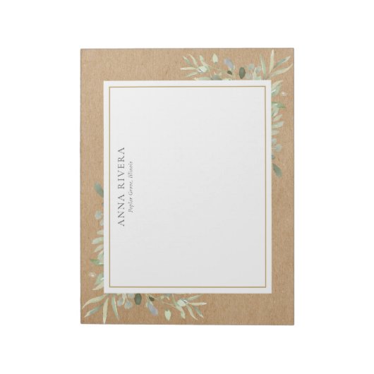 Waterverf Greenery Floral Rustic Kraft Boho Notitieblok (Linkerzijde)