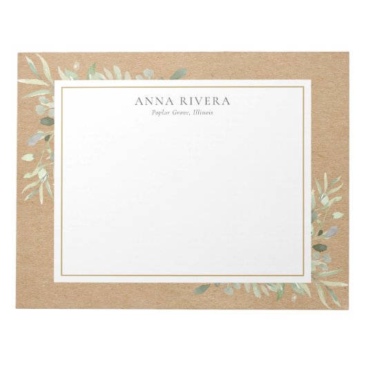 Waterverf Greenery Floral Rustic Kraft Boho Notitieblok (Voorkant)