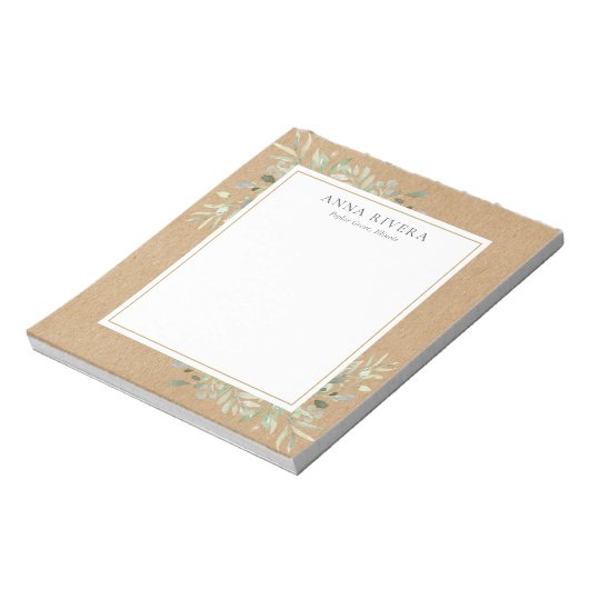 Waterverf Greenery Floral Rustic Kraft Boho Notitieblok (Linkerzijde)