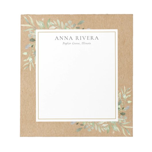 Waterverf Greenery Floral Rustic Kraft Boho Notitieblok (Voorkant)