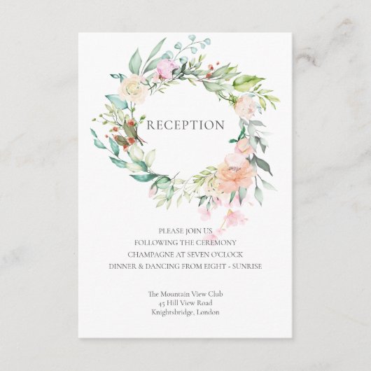 Waterverf Greenery Floral Wedding Reception Informatiekaartje (Voorkant)