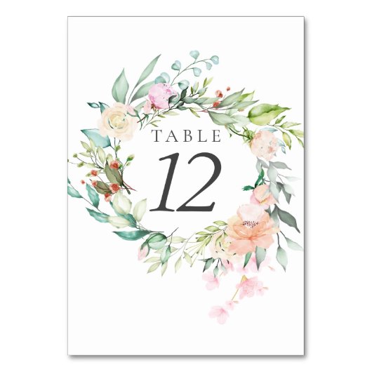 Waterverf Greenery Floral Wedding Table Numbers Kaart (Voorkant)