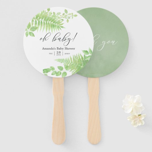 Waterverf Greenery Foliage Baby shower Favor Handwaaier (Voorkant en achterkant)