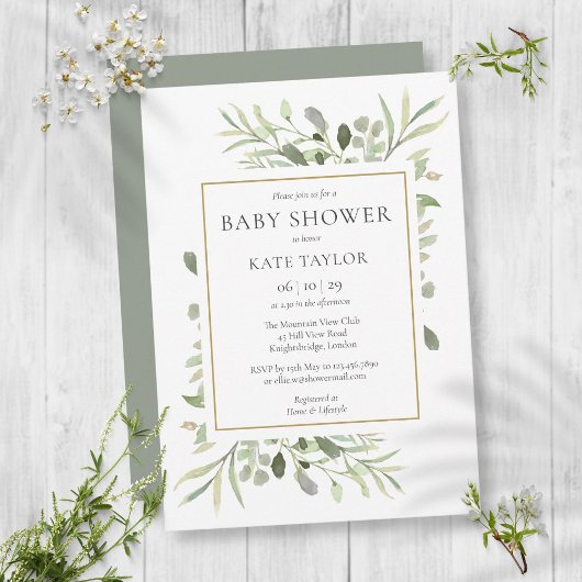 Waterverf Greenery Foliage Baby shower Kaart