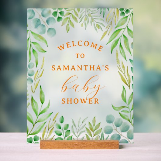 Waterverf Greenery Foliage Baby shower Welkom Acryl Bord (Neutraal)