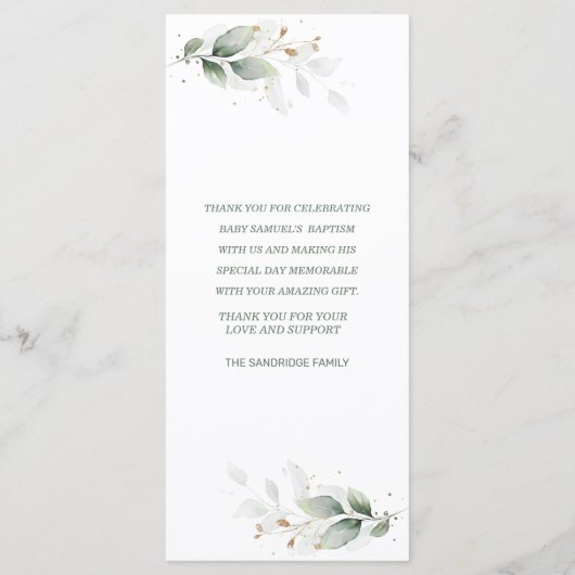 Waterverf Greenery Foliage Baptisme Menu (Achterkant)