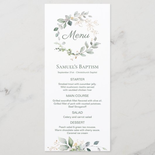 Waterverf Greenery Foliage Baptisme Menu (Voorkant)