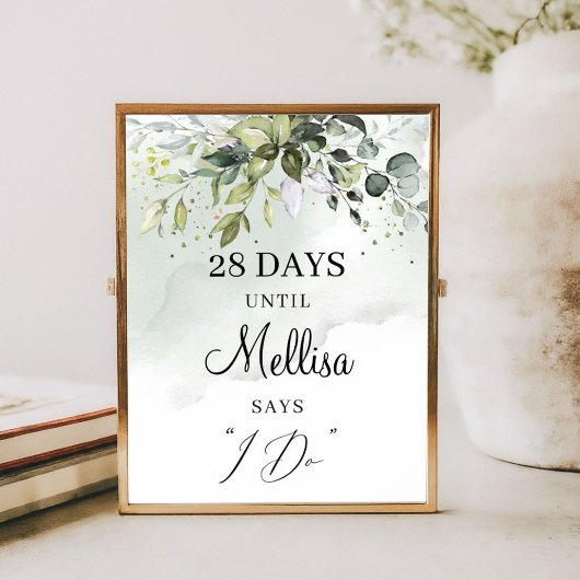 Waterverf greenery foliage boho coundown sign poster
