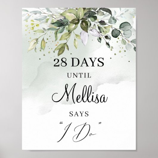 Waterverf greenery foliage boho coundown sign poster (Voorkant)