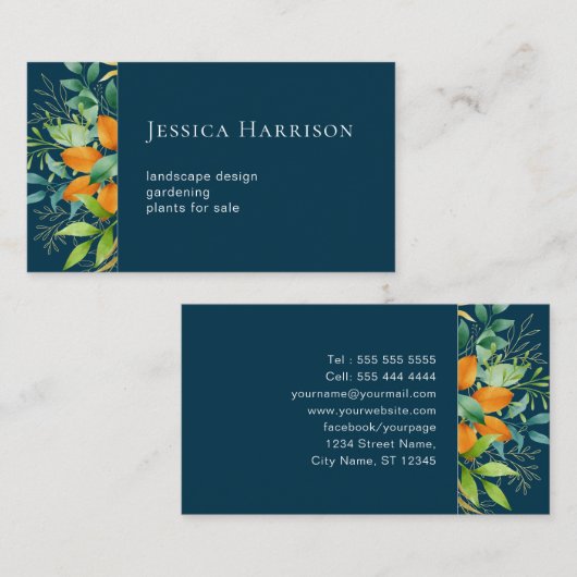 Waterverf Greenery Foliage Botanical Dark Blue Visitekaartje (Voorkant / Achterkant)