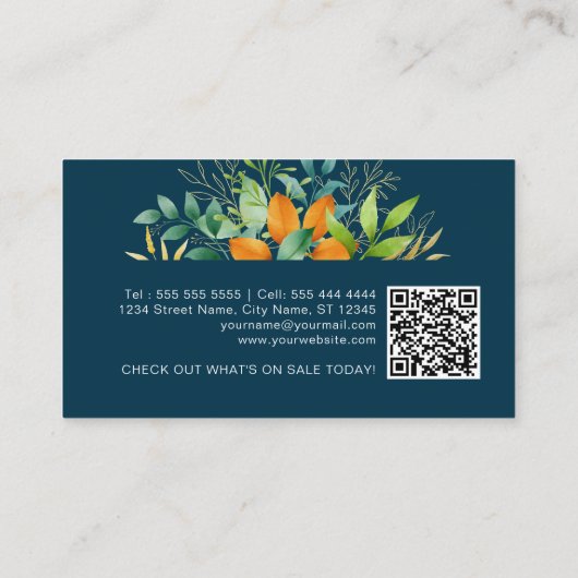 Waterverf Greenery Foliage Botanische QR-code Visitekaartje (Achterkant)