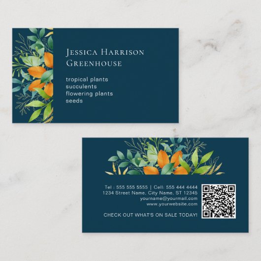 Waterverf Greenery Foliage Botanische QR-code Visitekaartje (Voorkant / Achterkant)