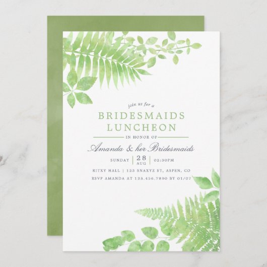 Waterverf Greenery Foliage Bridesmaids Luncheon Kaart (Voorkant / Achterkant)