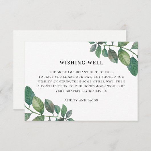 Waterverf greenery foliage bruiloft die goed wenst informatiekaartje (Voorkant / Achterkant)