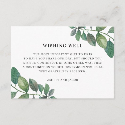 Waterverf greenery foliage bruiloft die goed wenst informatiekaartje (Voorkant)