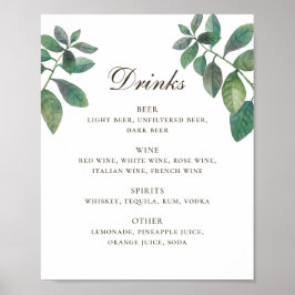 Waterverf greenery foliage bruiloft drink poster